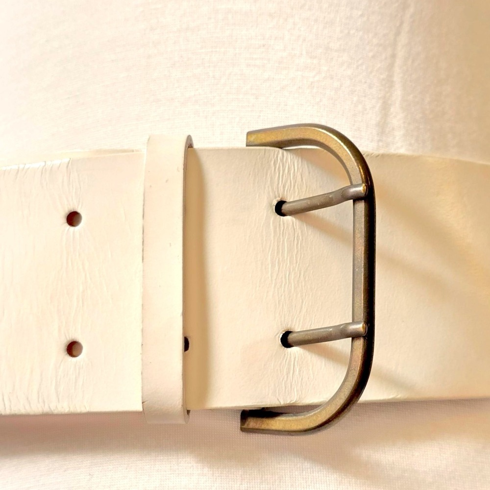Vintage Calvin Klein Wide White Leather Belt M/L 37.5" 2.5" Width 80s 90s - Picture 3 of 16